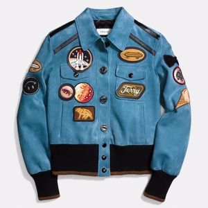 COACH Women's NASA Blue Suede Jacket With Patches
